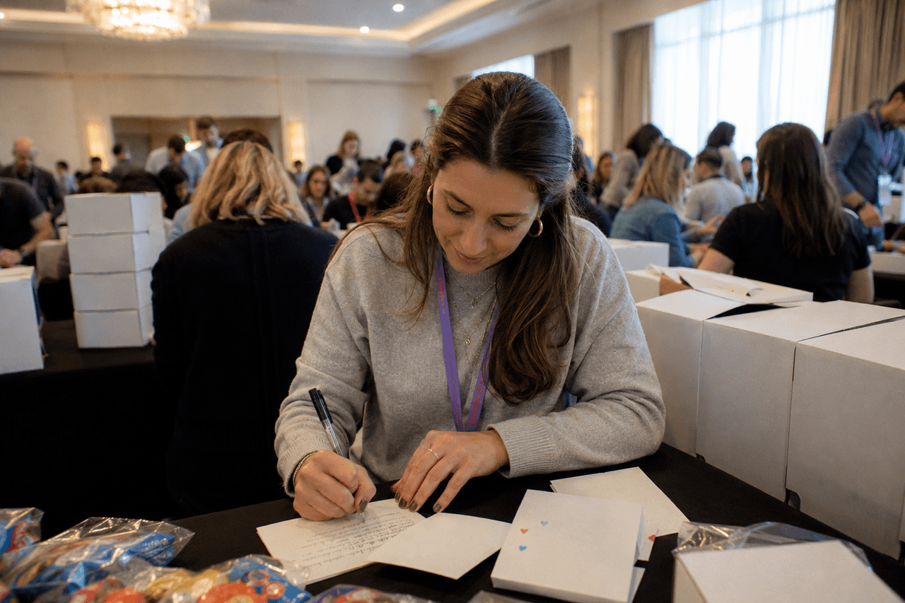 A participant writing a personal note for a deployed service member